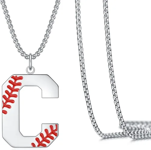 Vista 25 de VEEHOO Collar de béisbol para hombres y niños, letra inicial de la A a la Z, joyería de béisbol con colgante de joyería de béisbol para niños