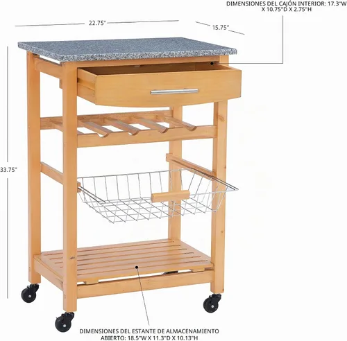 Vista 2 de Granite Top Carrito de cocina - color natural, Madera, Natural DAA