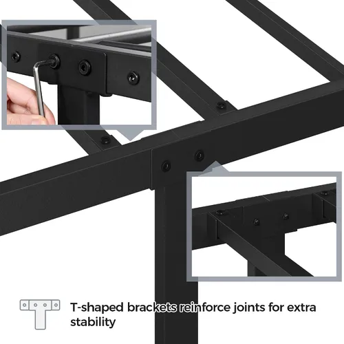 Vista 7 de YAHETECH - Base de cama metálica con cabecera y estribo de patrón de diamante, soporte de listones de acero resistente, almacenamiento debajo
