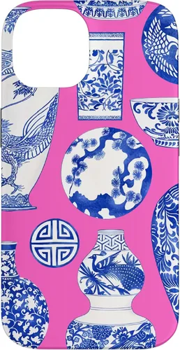 Vista 4 de iPhone 16 Blue Willow Chinoiserie Jengibre Tarro Fresco Preppy Rosa Azul Caso
