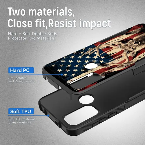 Vista 2 de Para Moto G Power 2022 – Funda protectora resistente de doble capa de policarbonato duro híbrido de goma suave a prueba de golpes – Ciervo
