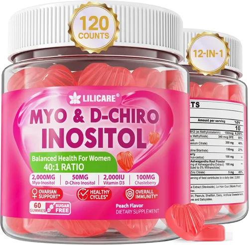 Vista 6 de LILICARE Paquete: Gomitas de desintoxicación y reparación de hígado 18 en 1 con cardo mariano e inositol Gummies Ideal 40:1 Ratio Myo & D-Chiro