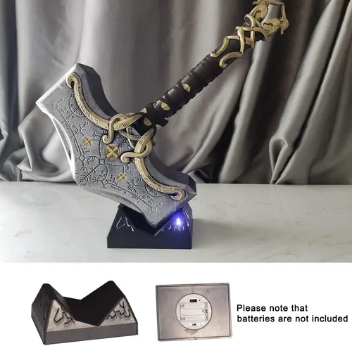 Vista 4 de Mjölnir - Martillo decorativo de anime de 17 pulgadas con base de exhibición para decoración del hogar, cosplay, colección