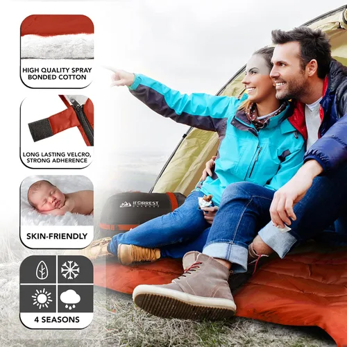 Vista 2 de IFORREST Saco de dormir doble para adultos, para 2 personas, clima frío (3-4 estaciones), cama de campamento, extra ancho y cálido, tamaño Queen XL