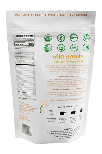 Vista 5 de WILD GROATS Trigo sarraceno crudo orgánico, cultivado en Estados Unidos, semillas germinables, 16 onzas, sin gluten, sin cáscara, proteína completa