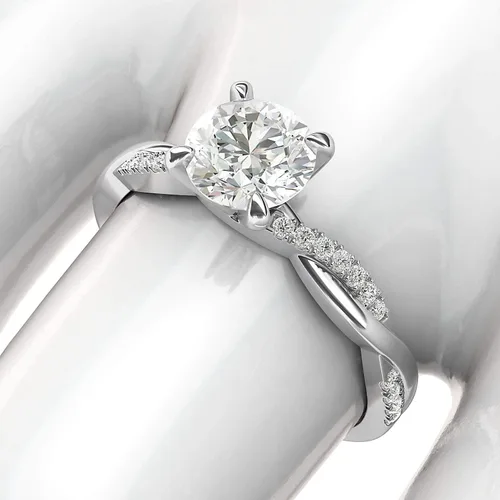 Vista 5 de Anillo de compromiso de plata esterlina de 4 puntas con vid torcida pequeña simulada de diamante o moissanita de 1.0 CT