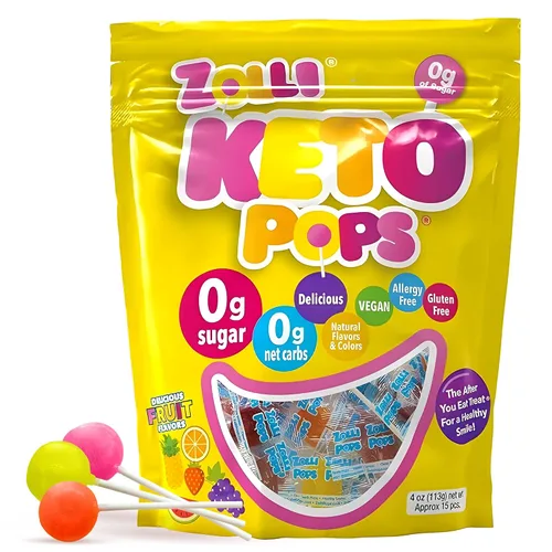 Vista 30 de Zolli Drops - Caramelos sin azúcar con xilitol, paletas sin colorantes, aptos para dieta cetogénica y diabética, golosinas aprobadas por dentistas