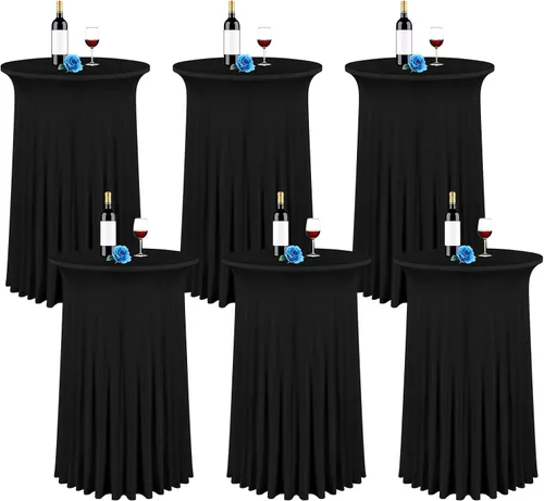 Vista 9 de fani Paquete de 6 faldas redondas de 32 x 43 pulgadas, falda de mesa de cóctel de elastano, ajustable con parte superior alta, mantel elástico