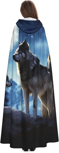 Vista 4 de Capa con capucha unisex con estampado de lobos, capa de longitud completa, capa para fiesta de cosplay, para Halloween, Navidad, cosplay