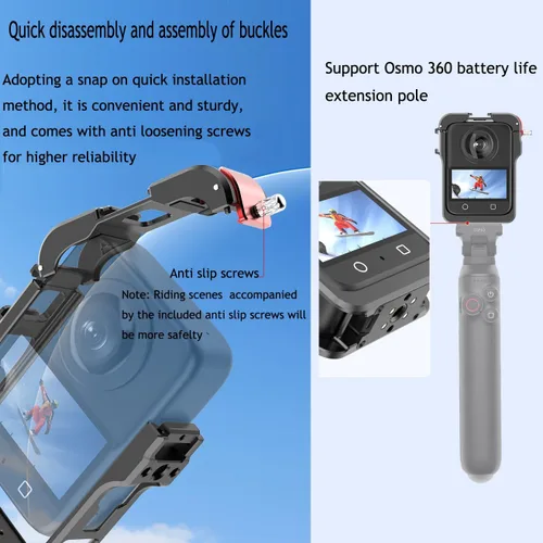 Vista 5 de OSMO 360 - Funda de aluminio de liberación rápida con marco de metal con tapa de lente de silicona Protector de pantalla para DJI OSMO 360 Kit