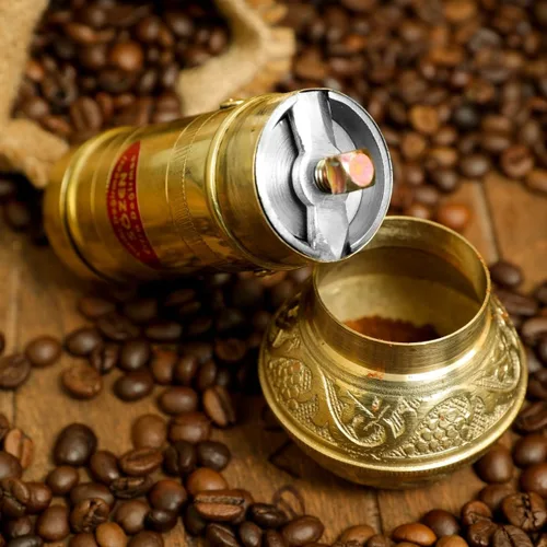 Vista 9 de Sozen - Molinillo de café manual de latón de 6.4 pulgadas, molinillo de manivela para café turco, prensa francesa, expreso, campamento y uso