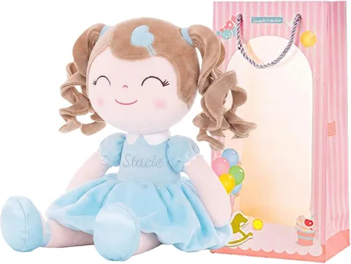 Vista 2 de Gloveleya Muñeca rizada personalizada con tu nombre – Bonita muñeca de felpa suave rosa personalizada para niñas, regalo personalizado