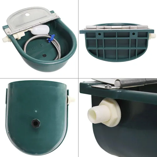 Vista 2 de Cuenco automático de agua de plástico para ganado con cubierta de acero inoxidable, bebedero para perros, ganado, caballo con válvula de flotador