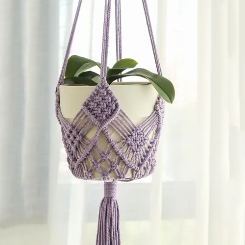 Vista 11 de Maceta Colgante con Patrones, Juego de 4 Colgadores de Macramé para Plantas de Interior, para Macetas de hasta 8 Pulgadas, Soporte de Ganchillo Boho