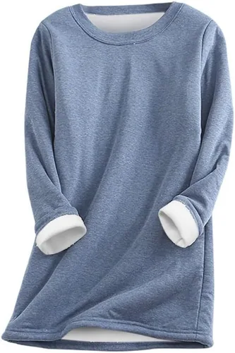 Vista 2 de Ropa interior térmica para mujer, sudadera de invierno cálida con forro polar y cuello redondo, sudadera de descanso