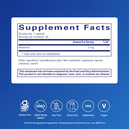 Vista 2 de Pure Encapsulations Melatonina 3 mg - Suplemento antioxidante para apoyar el sueño natural y el alivio de la falta de sueño ocasional - para apoyo