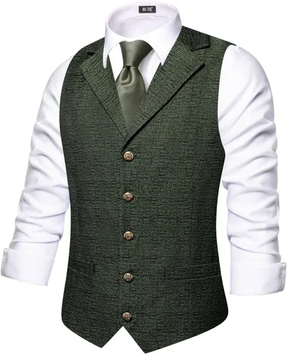 Vista 10 de Hi-Tie Chaleco de lana con solapa de muesca para hombre, chaleco individual marrón (C Brown)