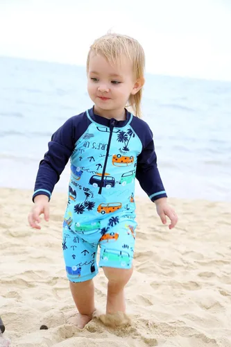 Vista 5 de HUAANIUE Traje de baño de una pieza para bebéniño pequeño con protección UPF 50+ de manga larga