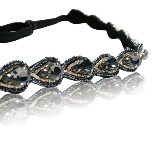 Vista 4 de Diadema de diamantes de imitación de lágrima azul nupcial de boda con correa elástica ajustable