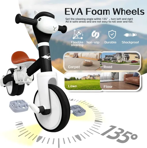 Vista 5 de Bicicleta de equilibrio para niños y niñas, triciclo para niños pequeños de 1 a 5 años, triciclo para niños pequeños con luz y música frontal