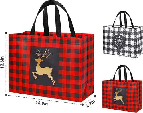 Vista 2 de YANGTE Paquete de 16 bolsas de regalo de Navidad extra grandes, bolsas reutilizables con asa, bolsas de compras de comestibles de Navidad no tejidas
