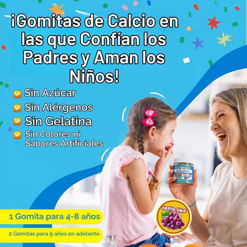 Vista 6 de Gomitas de calcio para niños de algas + vitamina D3 K2 para huesos y Suplemento de calcio a base de plantas para niños 400 mg + magnesio, zinc