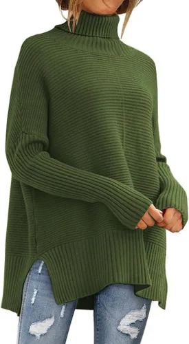 Vista 14 de EFAN Suéteres de cuello alto holgados para mujer, de manga larga, para invierno 2025, moda tendencia, de punto, túnica, atuendos de otoño Albaricoque