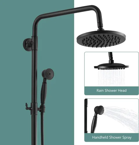 Vista 6 de Sistema de ducha de tubo expuesto de doble función, redondo, cabezal de ducha de lluvia de 8 pulgadas, juego combinado de accesorios de latón