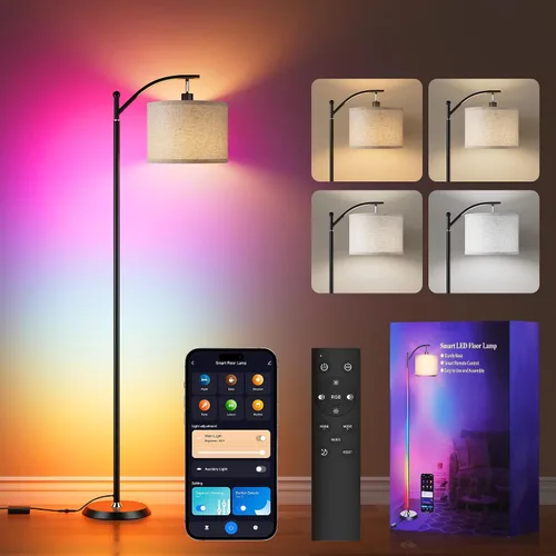 Vista 13 de Rottogoon - Lámpara de pie para sala de estar, lámpara de pie LED con 2 pantallas para dormitorio, incluye bombilla LED de 9 W - Negro Sombra