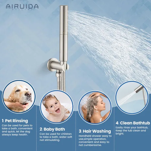 Vista 8 de Airuida Juego de sistema de ducha de lluvia de 3 funciones, combo de ducha de bañera de montaje en pared con ducha de mano y boquilla de bañera