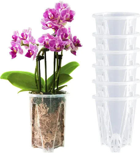 Vista 6 de Maceta de orquídeas, 3.9 pulgadas de ancho x 4.8 pulgadas de alto, macetas de orquídeas con agujeros, maceta de plástico transparente resistente