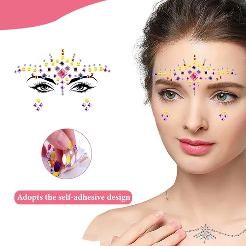 Vista 2 de 12 juegos de joyas para la cara, diamantes de imitación autoadhesivos, gemas de sirena para el cuerpo de sirena, calcomanías de cristal