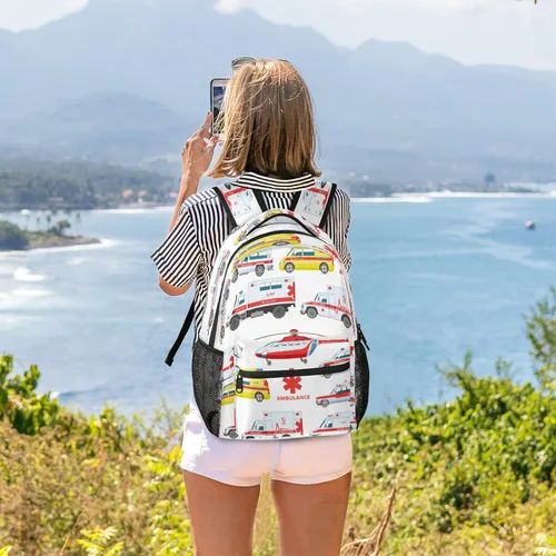 Vista 6 de Mochila estudiantil más grande, mochila escolar impermeable para adolescentes y niñas, Ambulancia, Mochilas Daypack