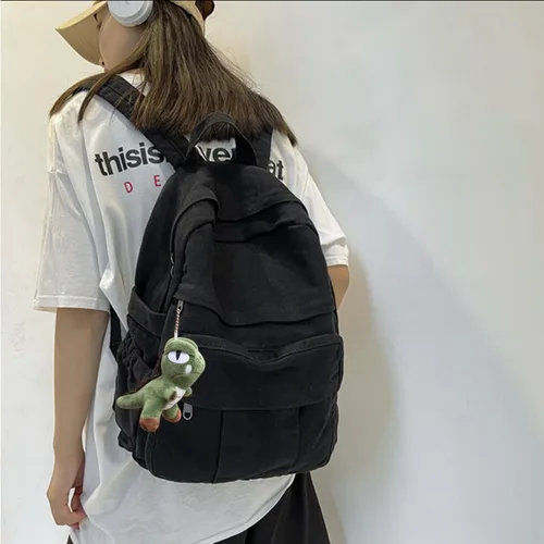 Vista 3 de Mochila de lona para laptop, mochila de viaje estética retro vintage para mujeres y hombres (negro)