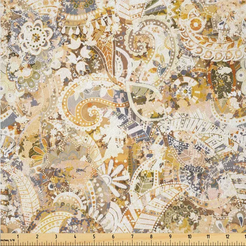 Vista 30 de Ambesonne The Yard, tela de cachemira de The Yard, diseño vintage de motivos botánicos orientales, flores, vibraciones psicodélicas, arte, tela