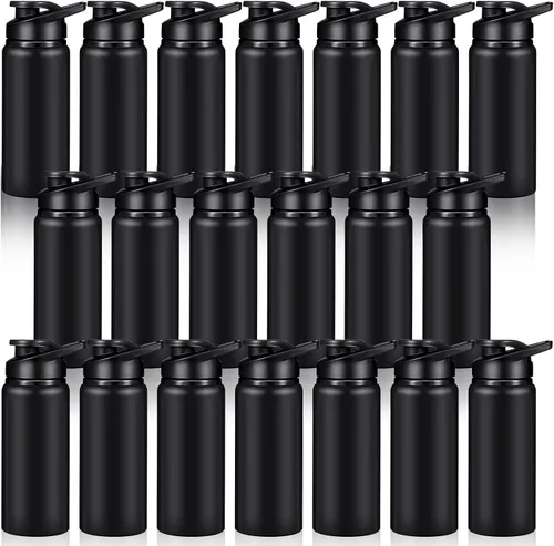 Vista 8 de Potchen - Paquete de 20 botellas de agua de aluminio con tapa a presión, color negro, 20 onzas