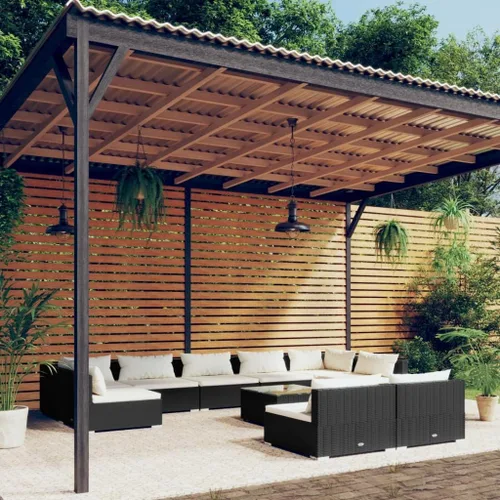 Vista 37 de Sofá de 3 plazas con cojines de ratán de poliéster marrón, juego de muebles de patio al aire libre con 3 sofás centrales para patio trasero, jardín