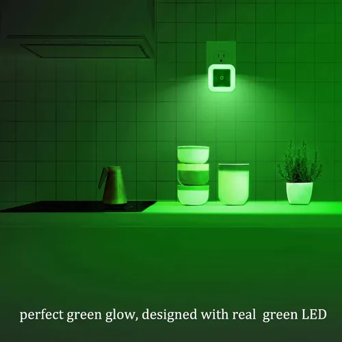 Vista 2 de Paquete de 2 luces nocturnas LED de color verde brillante, luz nocturna enchufable de 0.5 W con sensor de luz automático, para baño, pasillo, cocina