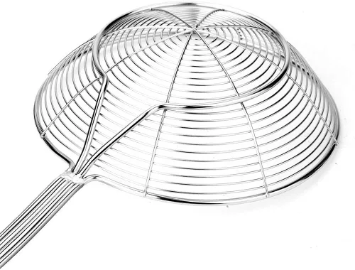 Vista 5 de Colador Skimmer, colador de araña de acero inoxidable, cucharón para pasta, espaguetis, fideos y freír en la cocina, cuenco de 6 pulgadas