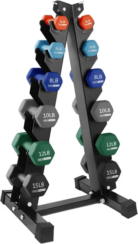 Vista 10 de HolaHatha 1, 2 and 3 lb Neoprene Dumbbell Strength Training Weight Set with Rack
