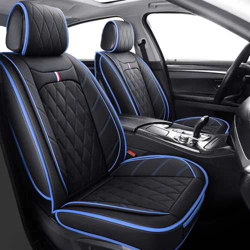 Vista 8 de 2 fundas de asiento delantero de capitán, impermeables, de piel, ajuste universal, color negro Compatible con Honda Civic CRV Toyota 4Runner