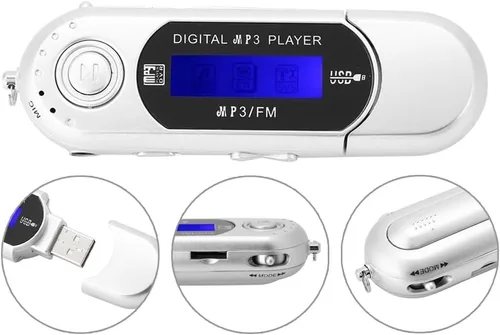 Vista 3 de 1 unidad USB 2.0 digital MP3 reproductor de música portátil LCD compatible con tarjeta TF de 32 GB y radio FM, uso 20 horas, plata