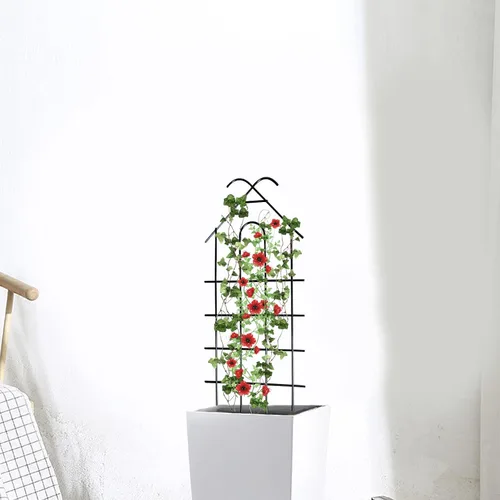 Vista 8 de ARIFARO Enrejado de metal de 24 pulgadas para plantas trepadoras, paquete de 4 enrejados para plantas en maceta, enrejado negro para interiores