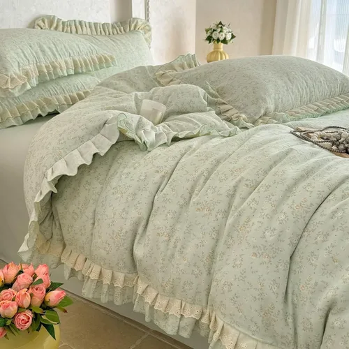 Vista 30 de Funda de edredón de algodón floral tamaño individual con volantes de encaje 100% algodón para adolescentes y niñas, juego de ropa de cama de 3