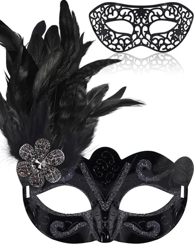 Vista 19 de Juego de Máscaras para Pareja de SIQUK, Máscara de Fiesta Veneciana, Máscara de Disfraz
