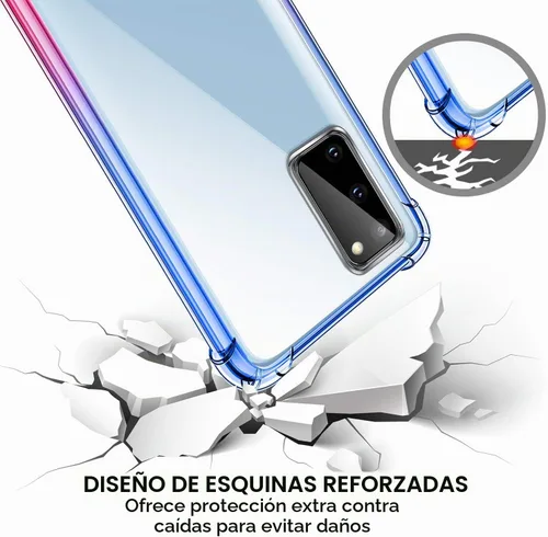 Vista 4 de Funda para Samsung Galaxy S20 - Funda protectora delgada transparente con parachoques de TPU reforzado, a prueba de golpes, color azul y rosa azul