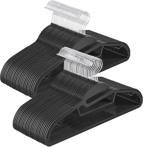 Vista 10 de SONGMICS Paquete de 50 percheros, perchas de plástico resistentes para trajes, apertura en forma de S, ahorro de espacio, gancho giratorio de 360º