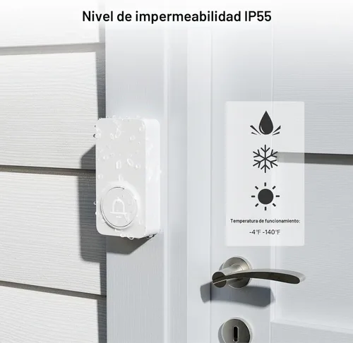 Vista 4 de Timbre inalámbrico con rango de 1000 pies, volumen ajustable, diseño impermeable, instalación sin complicaciones, 32 melodías, blanco