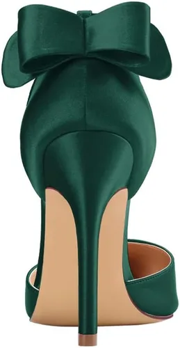 Vista 4 de ERIJUNOR Zapatos de satén de tacón alto con lazo para mujer, para fiesta de noche, baile, boda, zapatos de satén