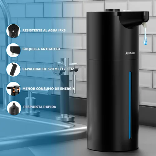 Vista 4 de Dispensador automático de jabón sin contacto, 15 niveles, cocina baño negro Negro brillante
